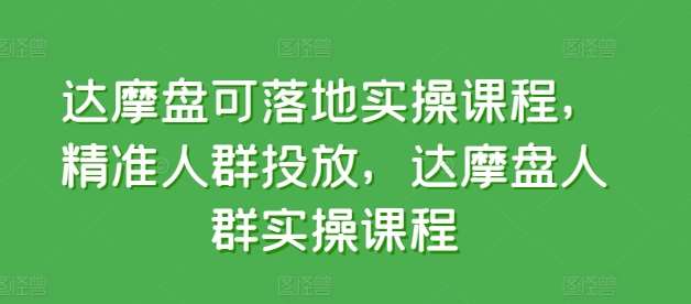 达摩盘可落地实操课程，精准人群投放，达摩盘人群实操课程-178分享