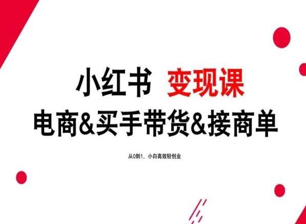 2024年最新小红书变现课，电商&买手带货&接商单，从0到1，小白高效轻创业-178分享