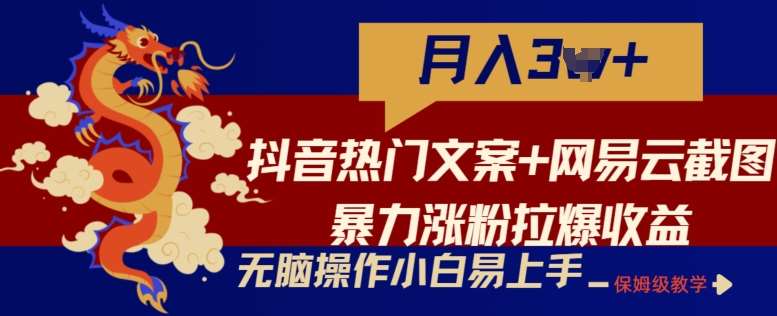 抖音热门文案+网易云截图暴力涨粉拉爆收益玩法，小白无脑操作，简单易上手【揭秘】-178分享