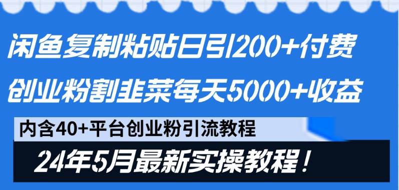 闲鱼复制粘贴日引200+付费创业粉，24年5月最新方法！割韭菜日稳定5000+收益-178分享