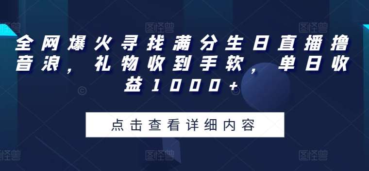 全网爆火寻找满分生日直播撸音浪，礼物收到手软，单日收益1000+【揭秘】-178分享